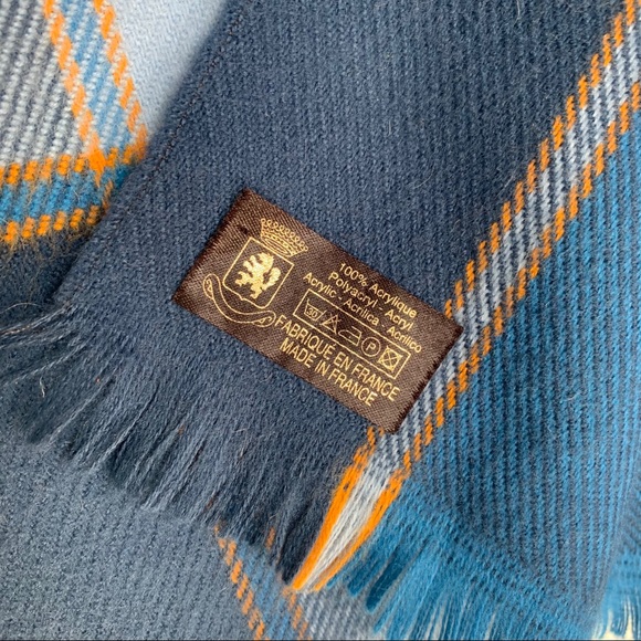 Blue and Yellow Tartan Scarf. Made in France. 60” - Picture 3 of 5